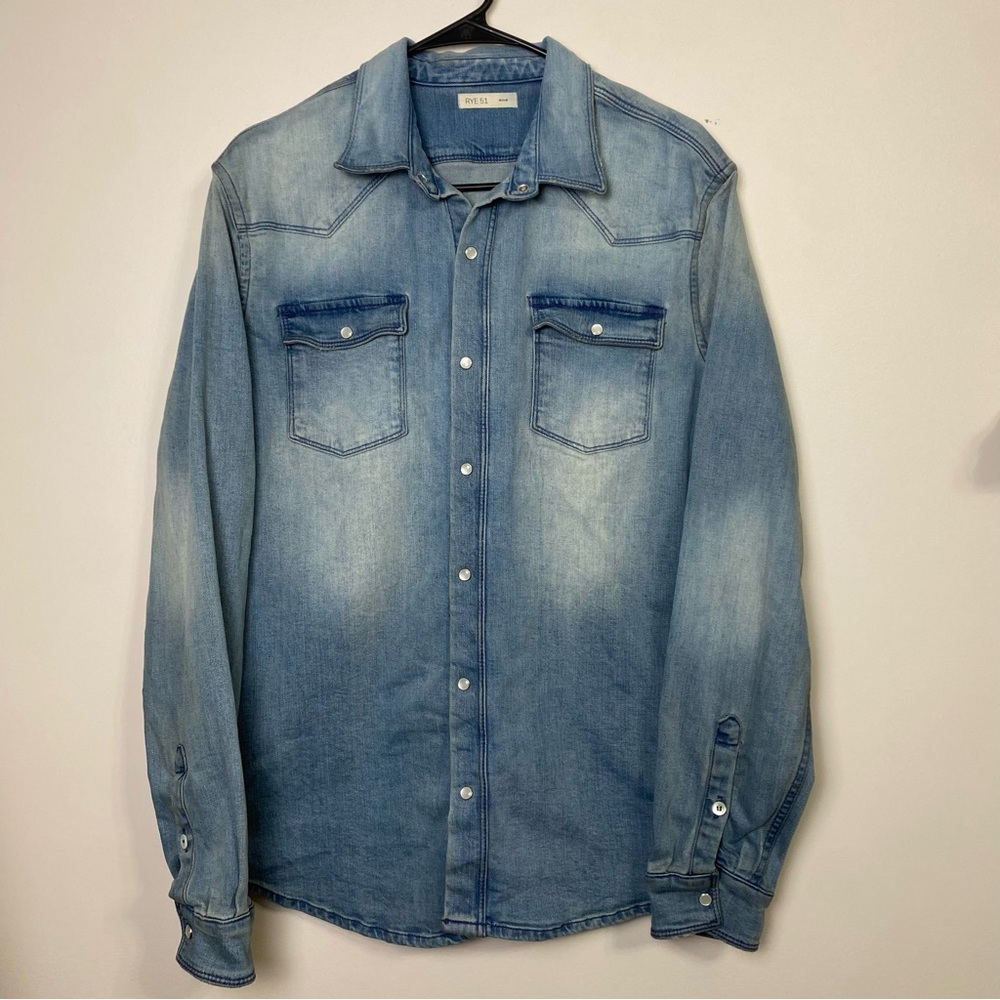 Rye 51 Men's Denim Pearl Snap Button Shirt Medium